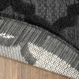 Nourison Easy Care Indoor/Outdoor Charcoal Black 4' x Round Area Rug, Easy Cleaning, Non Shedding, Bed Room, Living Room, Dining Room, Backyard, Deck, Patio (4 Round)