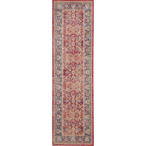 Nourison Global Vintage Traditional Red 2'4" x 8' Area Rug, Easy Clean, Non Shedding, Bed Room, Living Room, Dining Room, Kitchen (2x8)