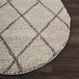 Nourison Brisbane Shag Cream 4' x Round Area-Rug, Easy-Cleaning, Non Shedding, Bed Room, Living Room, Dining Room, Kitchen (4 Round)