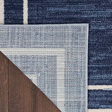 Nourison Essentials Indoor/Outdoor Solid Bordered Navy/Ivory 2'2" x 7'6 Area Rug, Easy Cleaning, Non Shedding, Bed Room, Living Room, Dining Room, Backyard, Deck, Patio (2x8)