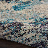 Nourison Celestial Modern Abstract Ivory/Teal Blue 2'2" x 10' Area -Rug, Easy -Cleaning, Non Shedding, Bed Room, Living Room, Dining Room, Kitchen (2x10)