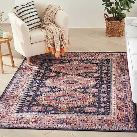 Nourison Vintage Home Bohemian Navy 6' x 9' Area -Rug, Easy -Cleaning, Non Shedding, Bed Room, Living Room, Dining Room, Backyard, Deck, Patio (6x9)