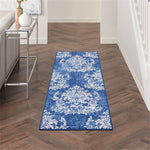 Nourison Whimsicle Damask Navy Ivory 2' x 8' Area Rug, Easy Cleaning, Non Shedding, Bed Room, Living Room, Dining Room, Kitchen (2x8)