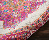 Nourison Passion Ivory/Fuchsia 5'3'' x Round Area--rug, Boho, Traditional, Easy--cleaning, Non Shedding, Bed Room, Living Room, Hallway, (5' Round)