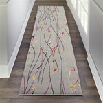 Nourison Grafix Grey 2'3" x 7'6" Area Rug, Modern, Botanical , Bed Room, Living Room, Dining Room, Kitchen, Easy Clean, Non Shedding, (8' Runner)
