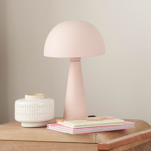 Nourison EPT01 16" Metal Mushroom Table Modern, Retro, Desk, Bedside, Living Room, Office Lamp, Small, Blush Pink