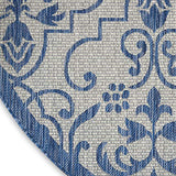 Nourison Garden Party Ivory Blue 5' Round Area Rug , 5'3" x Round
