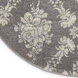 Nourison Tranquil Damask Grey/Pink 5'3" x Round Area-Rug, Easy-Cleaning, Non Shedding, Bed Room, Living Room, Dining Room, Kitchen (5 Round)