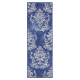 Nourison Whimsicle Damask Navy Ivory 2' x 8' Area Rug, Easy Cleaning, Non Shedding, Bed Room, Living Room, Dining Room, Kitchen (2x8)