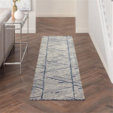 Nourison Vail Abstract White Blue 2'3" x 7'6" Area -Rug, Easy -Cleaning, Non Shedding, Bed Room, Living Room, Dining Room, Kitchen (2x8)