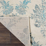 Nourison Tranquil Damask Ivory/Turquoise 4' x 6' Area Rug, Easy Cleaning, Non Shedding, Bed Room, Living Room, Dining Room, Kitchen (4x6)
