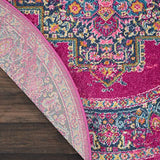 Nourison Passion Fuchsia 5'3" x Round Area Rug, Boho, Traditional, Easy Clean, Non Shedding, Bed Room, Living Room, Hallway, (5' Round)