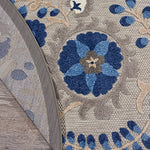 Nourison Aloha Indoor/Outdoor Natural/Blue 5'3" x Round Area -Rug, Easy -Cleaning, Non Shedding, Bed Room, Living Room, Dining Room, Backyard, Deck, Patio (5 Round)