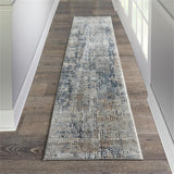Nourison Concerto Abstract Blue/Beige 2'2" x 7'6" Area -Rug, Easy -Cleaning, Non Shedding, Bed Room, Living Room, Dining Room, Kitchen (2x7)