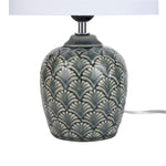 Nourison 13" Grey Carved Motif Ceramic Table Lamp for Bedroom, Living Room, Console, Entryway