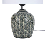 Nourison 13" Grey Carved Motif Ceramic Table Lamp for Bedroom, Living Room, Console, Entryway