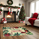 Nourison Accent Rug Merry Christmas Poinsettia Holly Berry Print, Non-Slip Backing 24 x 36 Inches