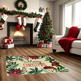 Nourison Accent Rug Merry Christmas Poinsettia Holly Berry Print, Non-Slip Backing 24 x 36 Inches