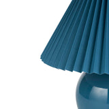 Nourison 13" Blue Ceramic Round Lamp with Pleated Shade for Bedroom, Living Room, Console, Entryway