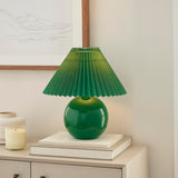 Nourison 13" Green Ceramic Round Lamp with Pleated Shade for Bedroom, Living Room, Console, Entryway