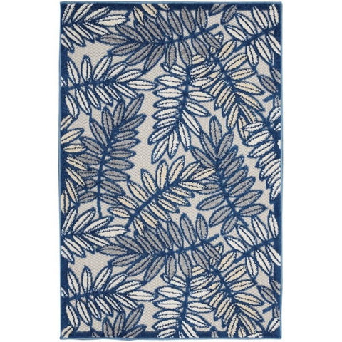 Nourison Aloha Indoor/Outdoor Ivory/Navy 2'8" x 4' Area Rug, Easy Cleaning, Non Shedding, Bed Room, Living Room, Dining Room, Backyard, Deck, Patio (3x4)