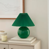 Nourison 13" Green Ceramic Round Lamp with Pleated Shade for Bedroom, Living Room, Console, Entryway