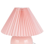 Nourison 13" Pink Ceramic Round Lamp with Pleated Shade for Bedroom, Living Room, Console, Entryway