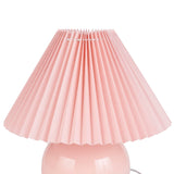 Nourison 13" Pink Ceramic Round Lamp with Pleated Shade for Bedroom, Living Room, Console, Entryway