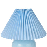 Nourison 13" Light Blue Ceramic Round Lamp with Pleated Shade for Bedroom, Living Room, Console, Entryway (Pack of 1)