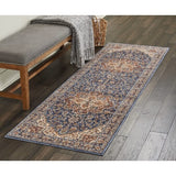Nourison Reseda Vintage Blue 2'3'' x 7'6'' Area-Rug, Easy-Cleaning, Non Shedding, Bed Room, Living Room, Dining Room, Kitchen (2x8)