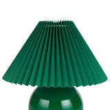 Nourison 13" Green Ceramic Round Lamp with Pleated Shade for Bedroom, Living Room, Console, Entryway