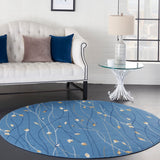 Nourison Grafix Light Blue 4' x Round Area Rug, Modern, Botanical , Bed Room, Living Room, Dining Room, Kitchen, Easy Clean, Non Shedding, (4' Round)