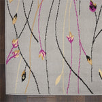 Nourison Grafix Grey 2'3" x 7'6" Area Rug, Modern, Botanical , Bed Room, Living Room, Dining Room, Kitchen, Easy Clean, Non Shedding, (8' Runner)