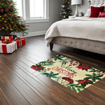 Nourison Accent Rug Merry Christmas Poinsettia Holly Berry Print, Non-Slip Backing 24 x 36 Inches