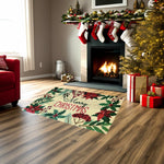 Nourison Accent Rug Merry Christmas Poinsettia Holly Berry Print, Non-Slip Backing 24 x 36 Inches