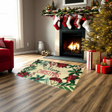 Nourison Accent Rug Merry Christmas Poinsettia Holly Berry Print, Non-Slip Backing 24 x 36 Inches