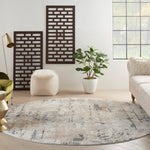 Nourison Concerto Beige/Grey 7'10" x roundArea Rug, Abstract, Distressed, Easy Cleaning, Non Shedding, Bed Room, Living Room, Dining Room, Kitchen, (8' Round)