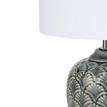 Nourison 13" Grey Carved Motif Ceramic Table Lamp for Bedroom, Living Room, Console, Entryway