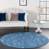 Nourison Grafix Light Blue 4' x Round Area Rug, Modern, Botanical , Bed Room, Living Room, Dining Room, Kitchen, Easy Clean, Non Shedding, (4' Round)