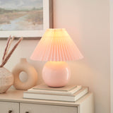 Nourison 13" Pink Ceramic Round Lamp with Pleated Shade for Bedroom, Living Room, Console, Entryway