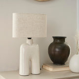 Nourison 17" Off-White Speckled Ceramic Table Lamp for Bedroom, Living Room, Console, Entryway