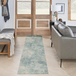 Nourison Astra Machine Washable Abstract Blue Ivory 2'2" x 10' Area -Rug, Easy -Cleaning, Non Shedding, Bed Room, Living Room, Dining Room, Kitchen (2x10)