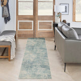 Nourison Astra Machine Washable Abstract Blue Ivory 2'2" x 10' Area -Rug, Easy -Cleaning, Non Shedding, Bed Room, Living Room, Dining Room, Kitchen (2x10)