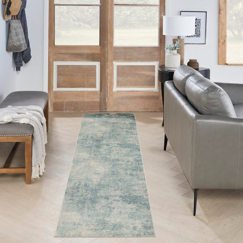 Nourison Astra Machine Washable Abstract Blue Ivory 2'2" x 10' Area -Rug, Easy -Cleaning, Non Shedding, Bed Room, Living Room, Dining Room, Kitchen (2x10)