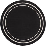Nourison Essentials Indoor/Outdoor Solid Bordered Black Ivory 6' x Round Area Rug, Easy Cleaning, Non Shedding, Bed Room, Living Room, Dining Room, Backyard, Deck, Patio (6 Round)