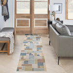 Nourison Astra Machine Washable Mid-Century Modern Blue Green Multi 2'2" x 10' Area -Rug, Easy -Cleaning, Non Shedding, Bed Room, Living Room, Dining Room, Kitchen (2x10)