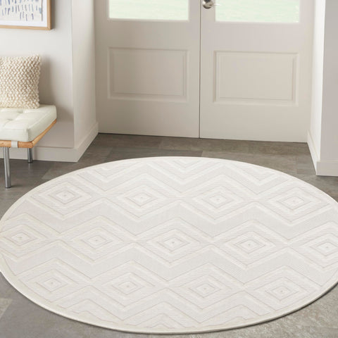 Nourison Versatile Indoor/Outdoor Ivory White 4' x Round Area Rug, Easy Cleaning, Non Shedding, Bed Room, Living Room, Dining Room, Backyard, Deck, Patio (4 Round)