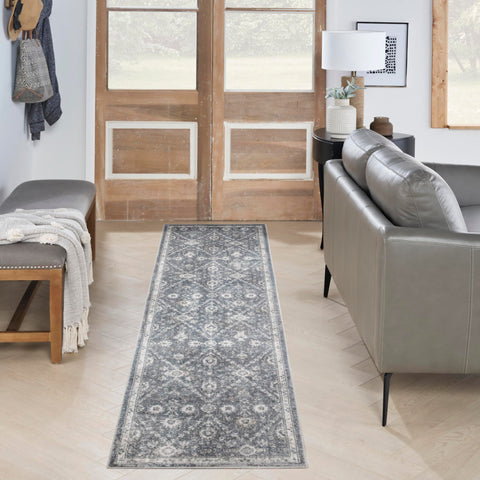 Nourison Astra Machine Washable Dark Blue 2'2" x 8' Area Rug Easy Clean, Non Shedding, Bed Room, Living Room, Dining Room, Kitchen (8' Runner)