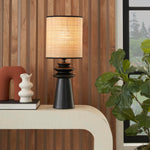Nourison 22" Black Ceramic and Straw Tiered Table Lamp for Bedroom, Living Room, Console, Entryway