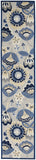 Nourison Aloha Indoor/Outdoor Blue/Grey 2'3" x 10' Area Rug, Floral, Contemporary, Easy-Cleaning, Non-Shedding, Bed Room, Living Room, Deck, Backyard, (10' x Runner)